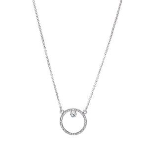 CALLURA Crystal Pave Silvertone Open Circle Necklace 16" 2" Extension